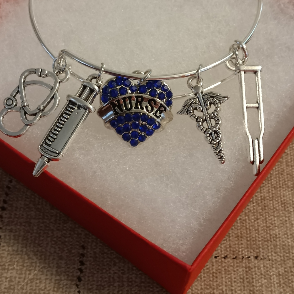 Blue nurse charm bracelet